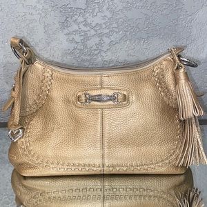 Brighton Soft Pebble Gold Metallic Leather Shoulder Bag with tassel Zipper